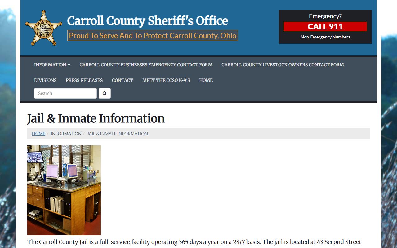 Carroll County Jail inmate information page for custody records