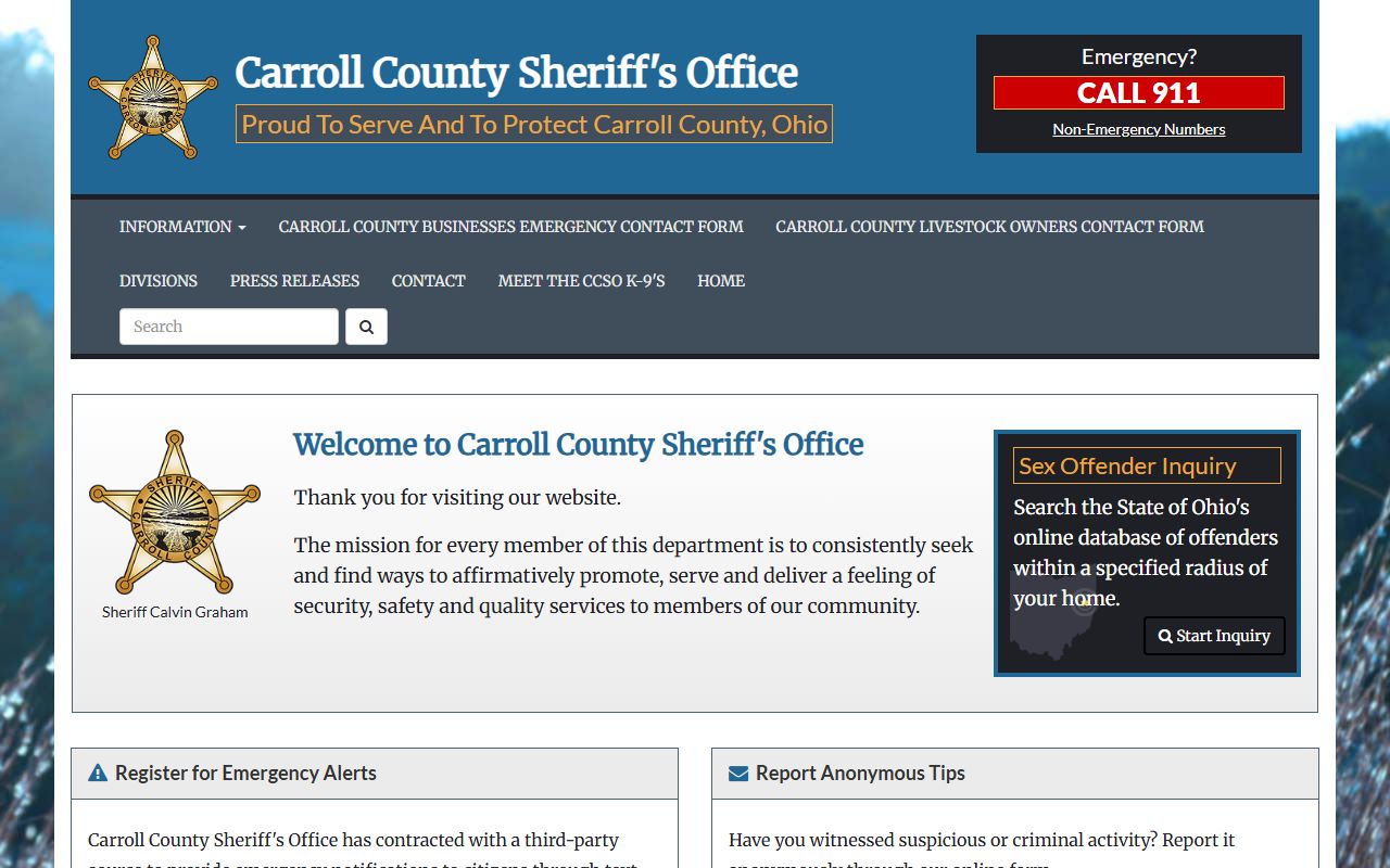 Carroll County sheriff homepage for jail inmate records and custody contacts